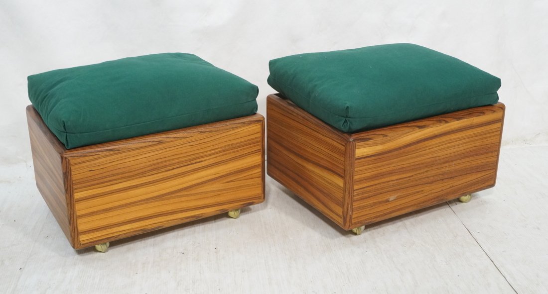 Pr Rolling Zebra wood Seating Storage. Nice wood: Pr Rolling Zebra wood Seating Storage. Nice wood grain. Casters. Loose green pillow cushions. -- Dimensions: H: 17 inches: W: 21 inches: D: 16 inches ---