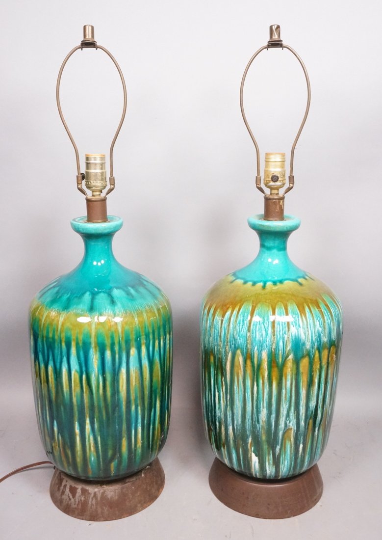 Pr Modernist Decorator Glazed Ceramic Lamps. Turq (1 of 10)