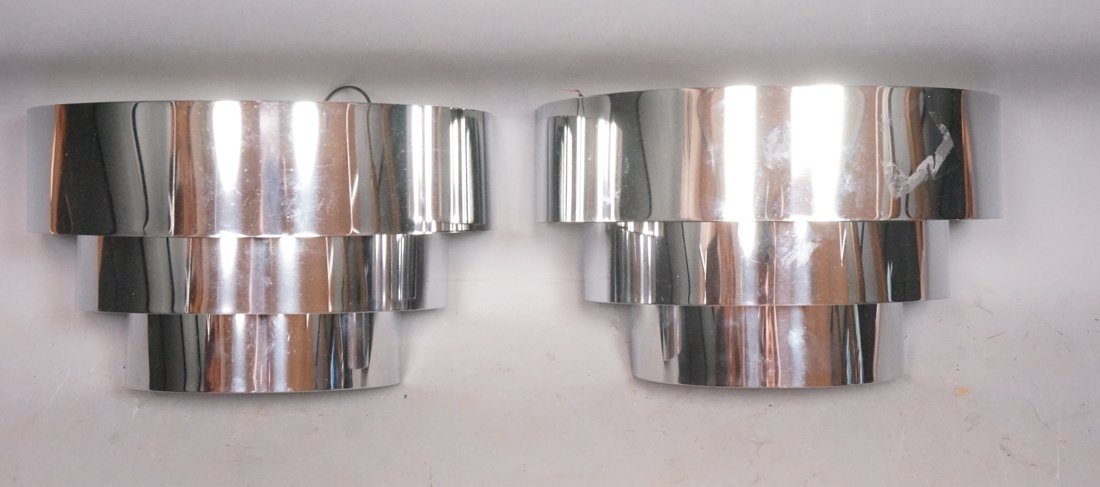 Pr Chrome Wall Sconces. Art Deco three tier sconc (1 of 7)