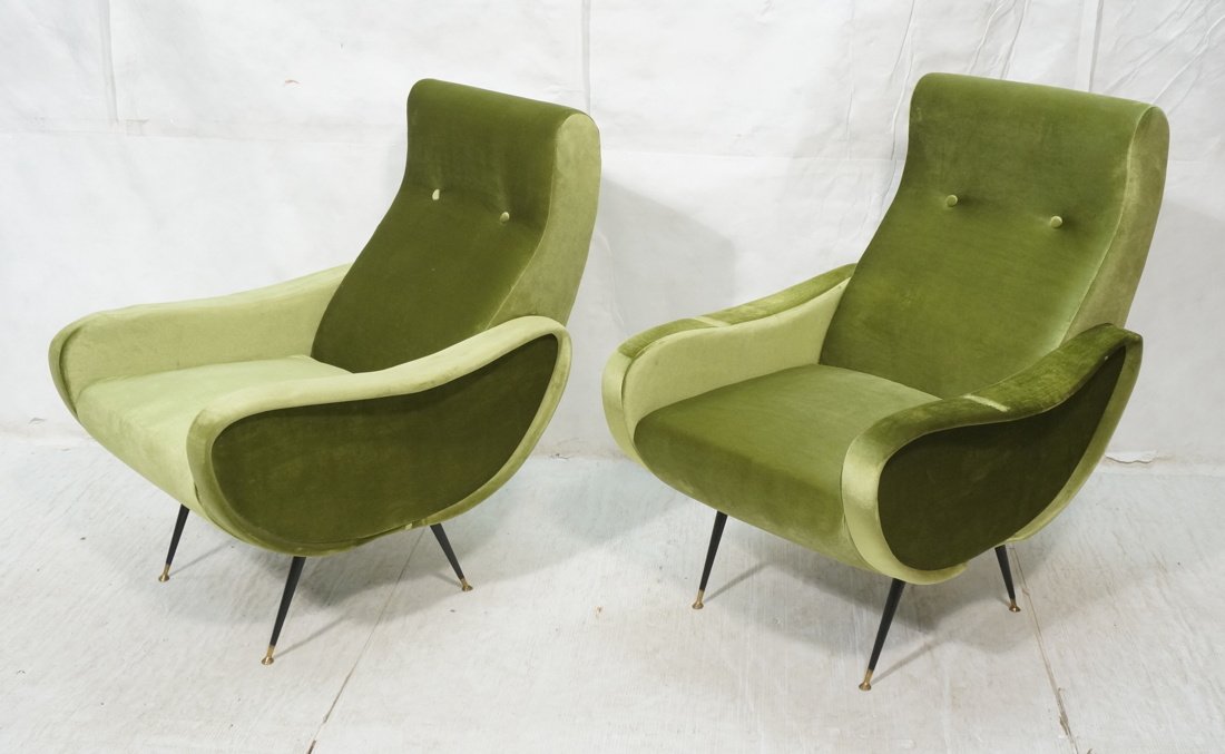 Pr Italian Upholstered Modernist Lounge Chairs. K (1 of 9)