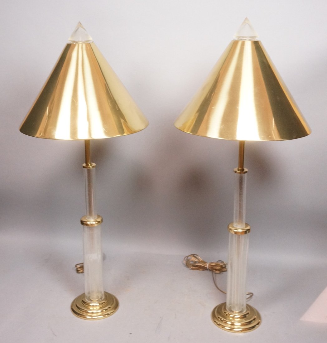 Pr Modernist Brass & Lucite CHAPMAN Table Lamps. (1 of 8)