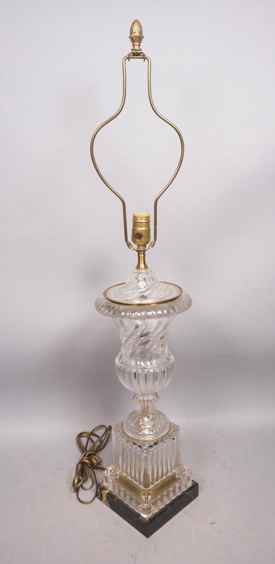 Large Glass Urn form lamp. Black marble base. (1 of 8)