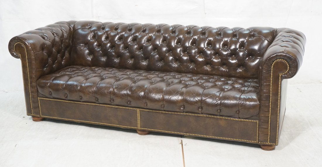 Large Leather Chesterfield Sofa Couch. Brass stud (1 of 10)