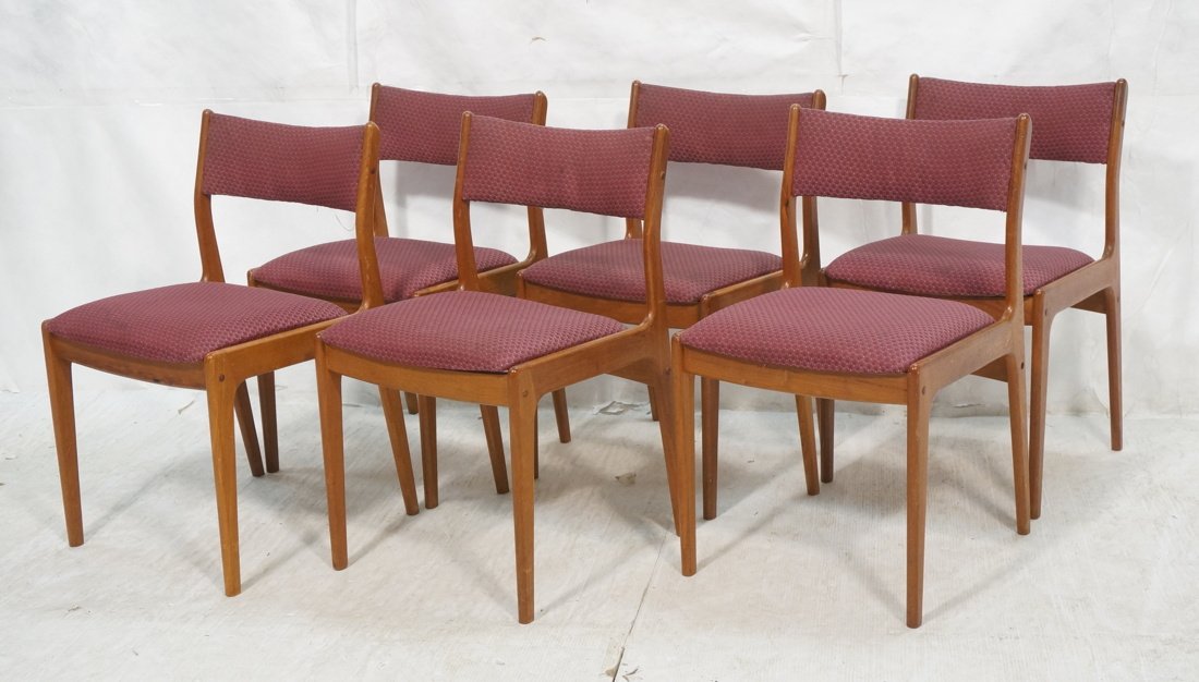 Set 6 Danish Teak Dining Chairs. Burgundy fabric. (1 of 10)