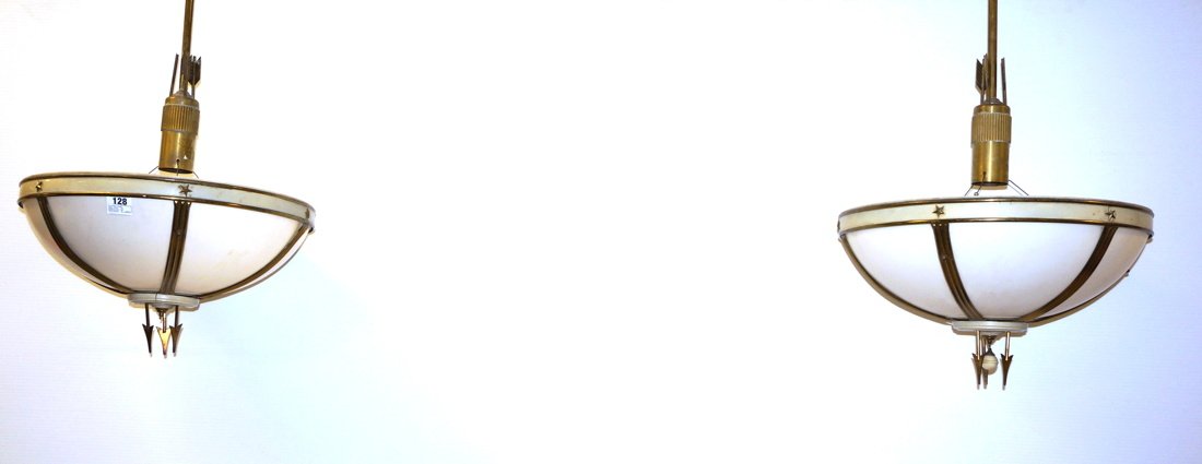 Pr Art Deco Ceiling Lights.  Dome shades on long (1 of 10)