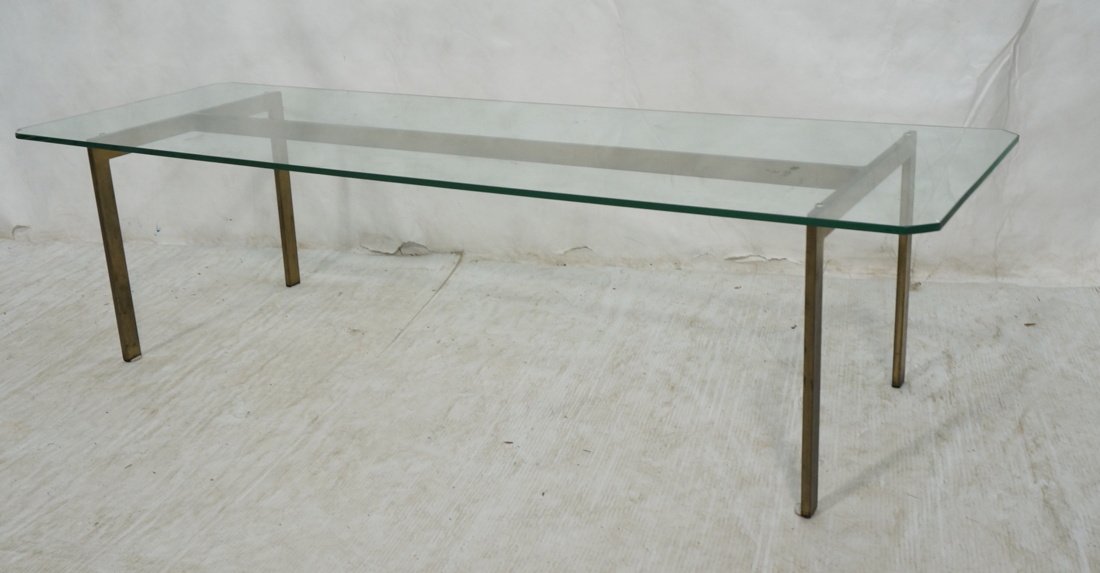 Brass & Glass Modernist Coffee Table.: Brass & Glass Modernist Coffee Table. -- Dimensions: H: 16.5 inches: W: 59.5 inches: D: 20 inches ---