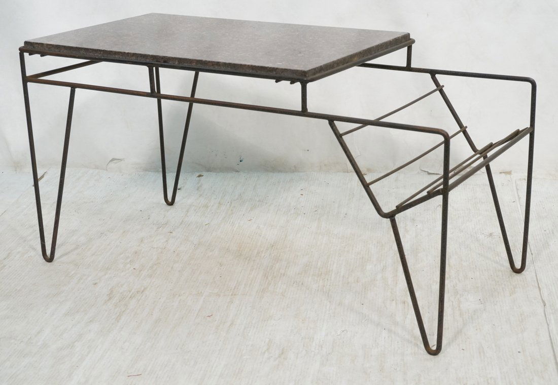 Iron frame granite top modernist side table. Hair (1 of 9)