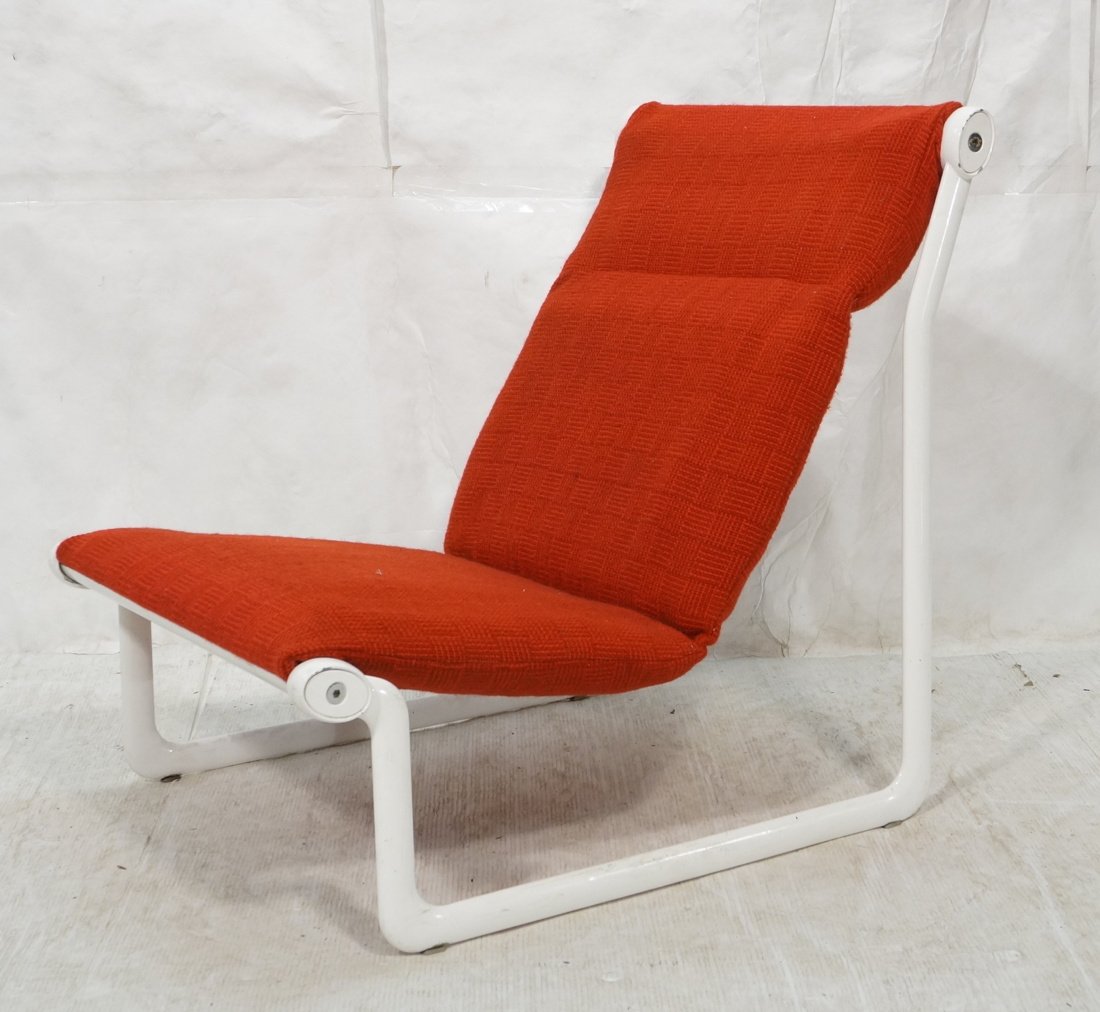KNOLL White Enameled Metal Frame Lounge Chair. Re: KNOLL White Enameled Metal Frame Lounge Chair. Red Fabric "Sling" Seat. -- Dimensions: H: 35 inches: W: 29 inches: D: 34 inches ---