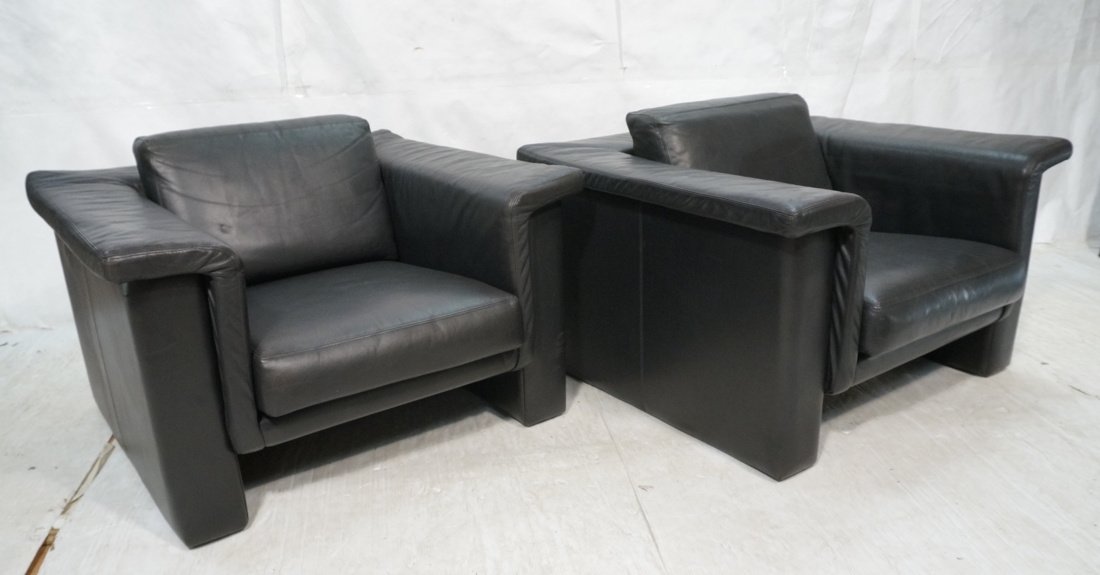 Pr Black Leather Lounge Chairs. Cube form with wi (1 of 10)