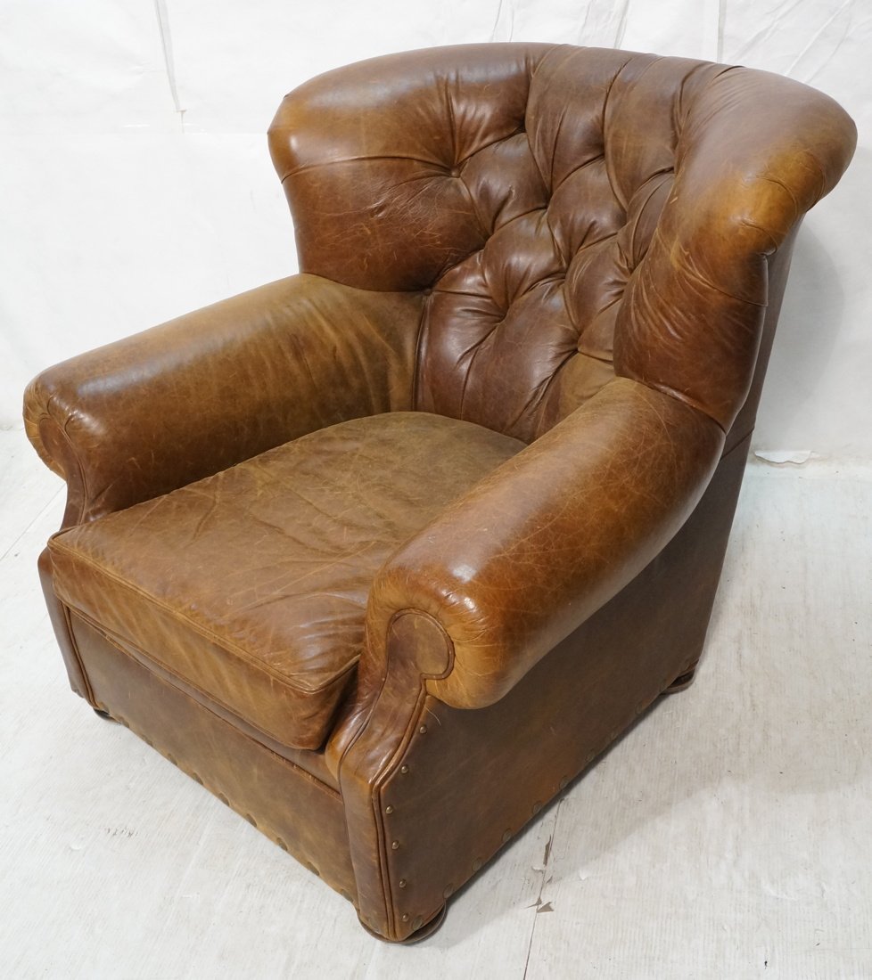 MITCHELL & GOLD Brown Leather Club Lounge Chair. (1 of 8)