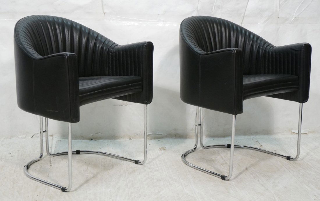 Pr PACE style Italian Black Leather Side Chairs. (1 of 8)