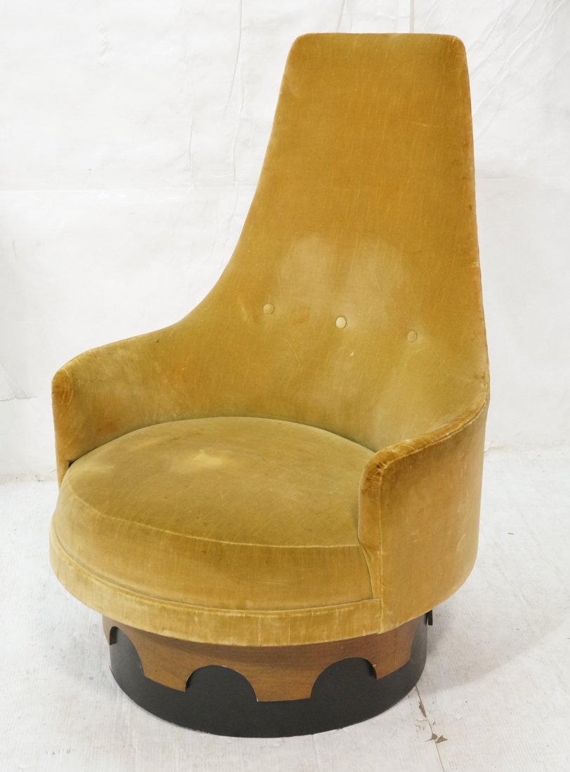 ADRIAN PEARSALL Tall Back Lounge Chair. Gold fabr: ADRIAN PEARSALL Tall Back Lounge Chair. Gold fabric on ebonized & natural wood base. -- Dimensions: H: 43 inches: W: 32 inches: D: 29 inches ---