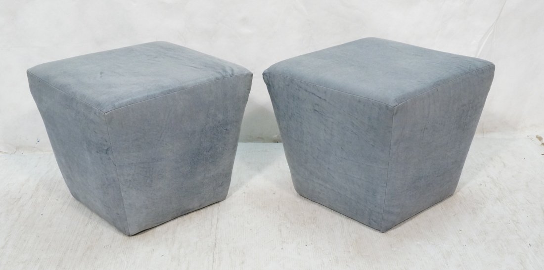 Blue Sueded Fabric Hassocks Foot Stools. Tapered: Blue Sueded Fabric Hassocks Foot Stools. Tapered form. -- Dimensions: H: 18 inches: W: 20 inches: D: 20 inches ---