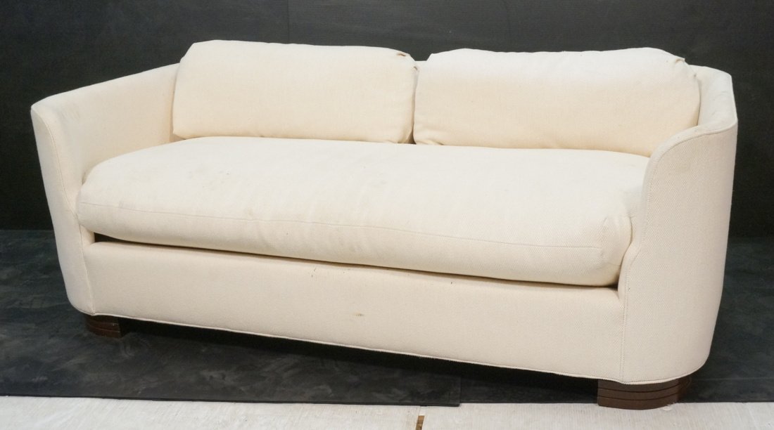 Off White Sofa Couch. Dark Wood Semi Round Feet. (1 of 10)