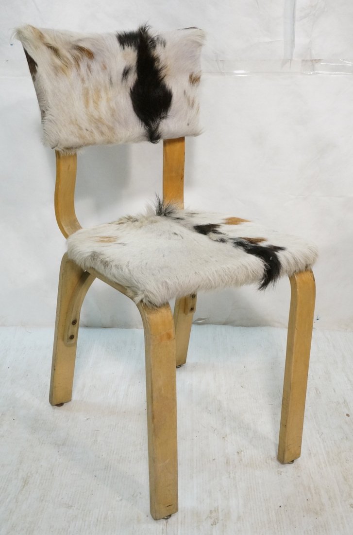 Horse Hide THONET Style Laminate Wood Side Chair.: Horse Hide THONET Style Laminate Wood Side Chair. Marked. -- Dimensions: H: 34 inches: W: 15.5 inches: D: 17.5 inches ---