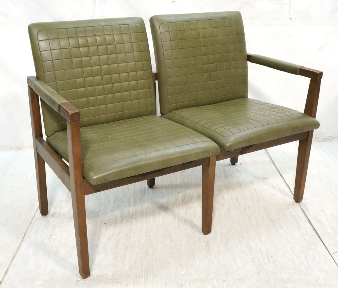 Olive Green Vinyl Love Seat Settee. Wood base and (1 of 9)