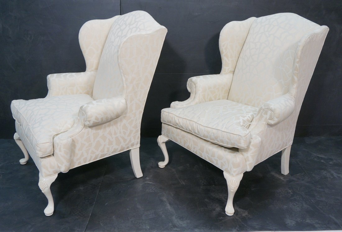 Pair Barbara Barry Wing Chairs. Painted white fra (1 of 9)