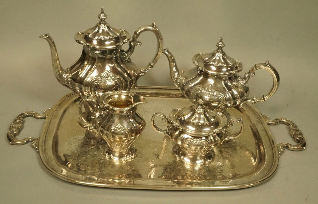 5pc GORHAM Electroplate Tea Service. 4pcs marked (1 of 8)