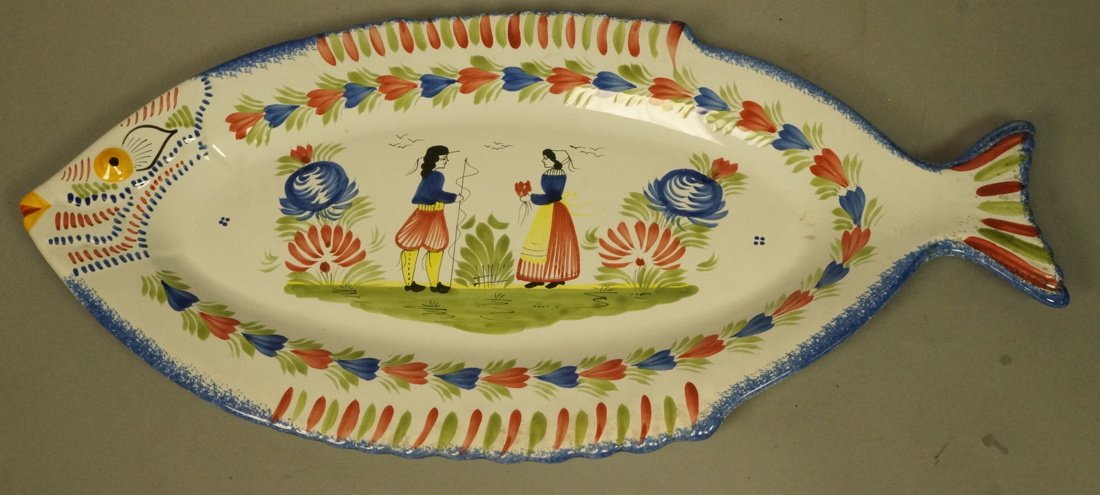 Large QUIMPER French Fish Plate Platter. Marked H (1 of 6)