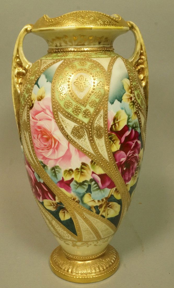 NIPPON Hand Painted Large Handled Vase. Rose desi (1 of 4)