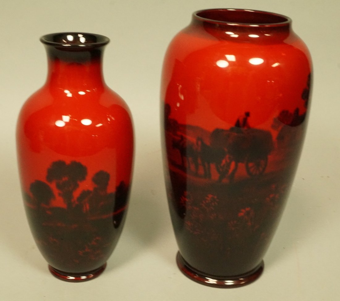 2pc ROYAL DOULTON FLAMBE Vases. 1) Tallest has im (1 of 4)