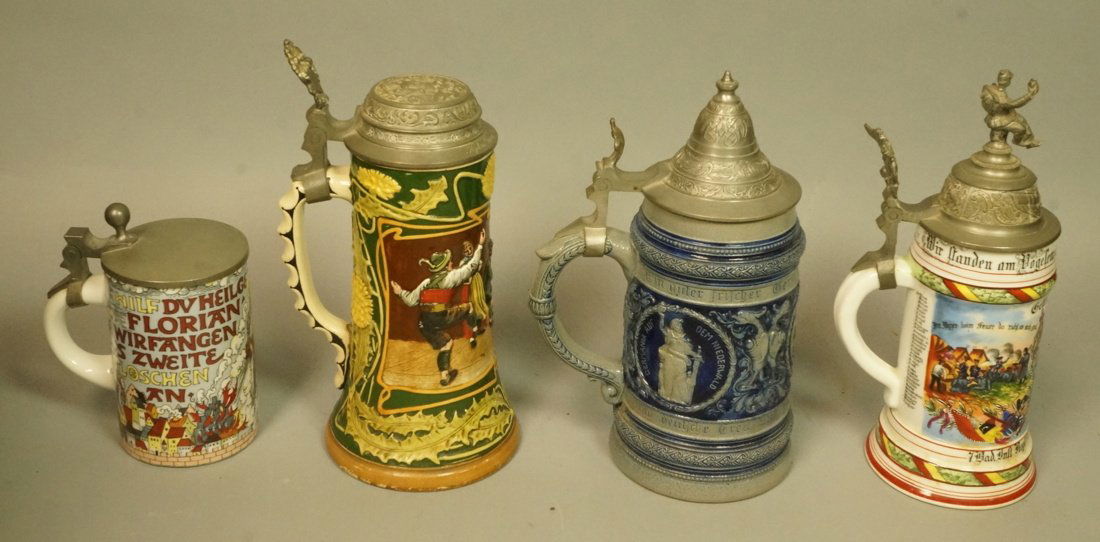 Set 4 Vintage Steins. All with pewter lids. Some (1 of 8)