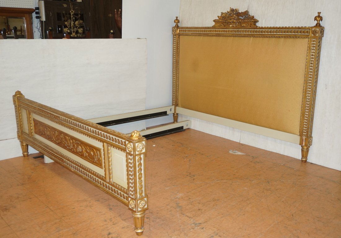 Large King Size Upholstered Bed. Carved & Gilt Wo (1 of 10)