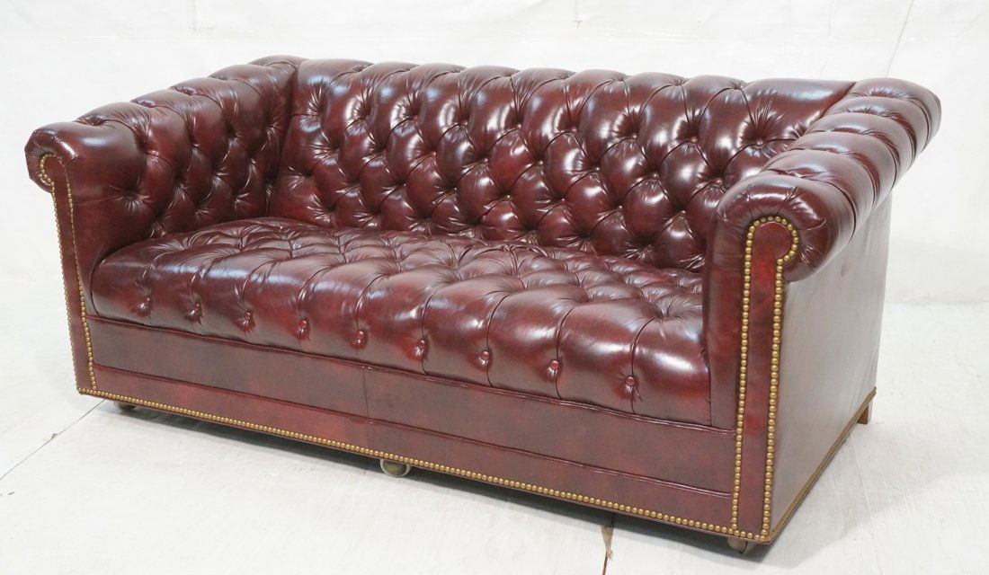 Burgundy Leather Chesterfield Sofa couch. Brass s (1 of 10)