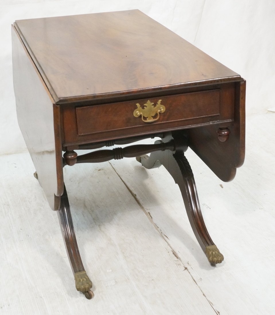 Antique Drop Side Table. Carved claw feet. One dr (1 of 10)