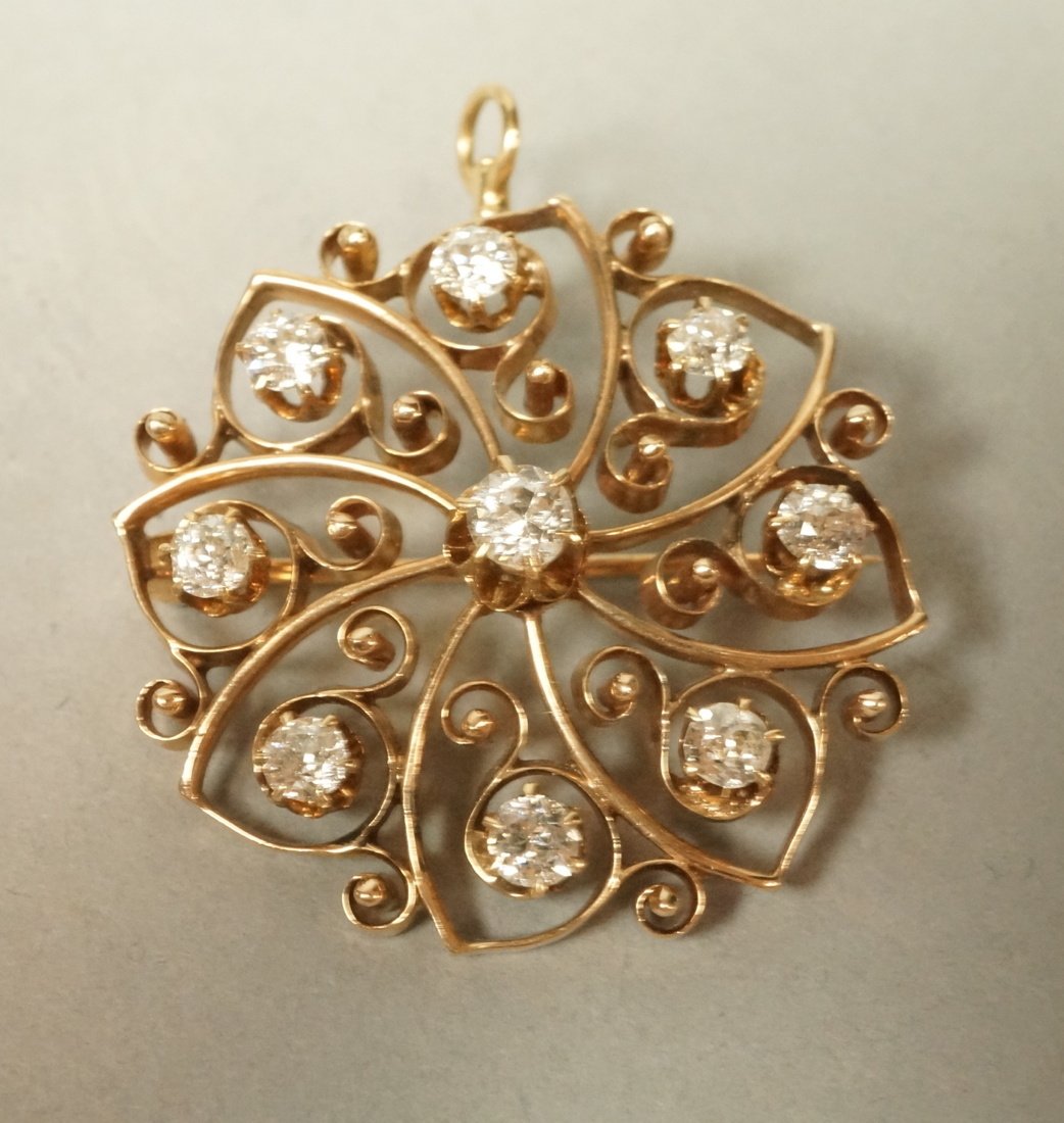 14K Gold Diamond Pin Pendant. Fancy Petal Form wi (1 of 5)