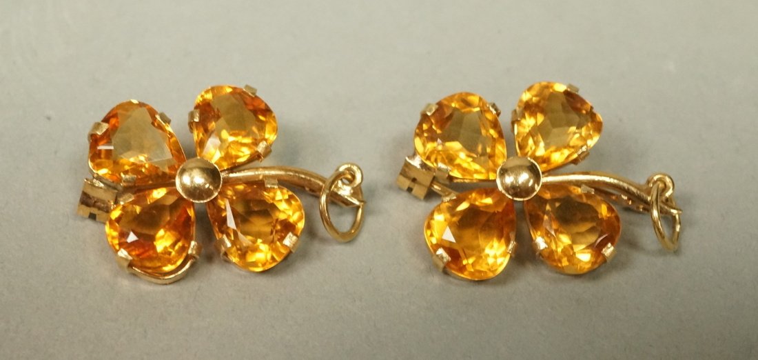 Pr 18K Gold Citrine Four Leaf Clover Pin Pendant. (1 of 2)