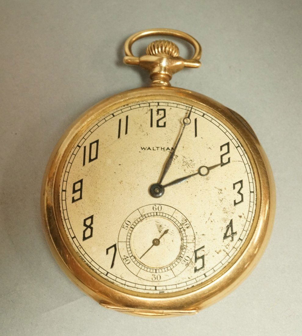 Mens 14K Gold WALTHAM Pocket Watch. Fancy carved (1 of 9)