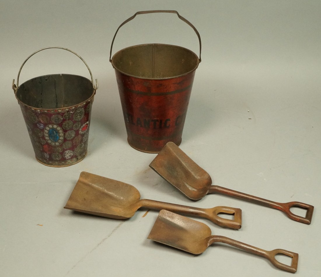 Antique Atlantic city Tin Sand Pails with shovels (1 of 7)