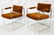 Pr Milo Baughman Arm Chairs with flat chrome fram