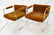 Pr Milo Baughman Arm Chairs with flat chrome fram