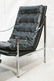 Black vinyl Lounge Chair & Ottoman. Chrome Frame. - 3