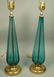 Pr Aqua Art Glass Teardrop Form Table Lamps. Gold