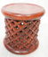 Red Painted Wood Stool. Lattice design. Tribal fo