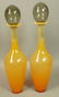 Pr Modernist Art Glass Stoppered Bottles. Amber G