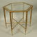 Hexagonal Brass Small Side Table. Inset beveled g