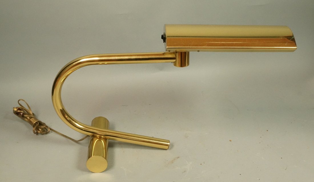 Robert Sonneman for KOVACS Brass Desk Lamp. Bowed: Robert Sonneman for KOVACS Brass Desk Lamp. Bowed brass tube supports domed shade. Not marked.-- Dimensions: H: 13 inches: W: 21 inches: D: 5.5 inches --- US Shipping charge: $50