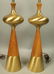 Pr American Modern Walnut & Brass Table Lamps TONY PAUL