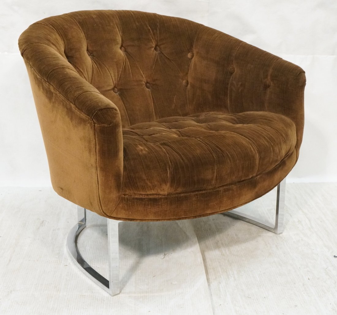 Milo Baughman Style Barrel Back Lounge Chair.  Br (1 of 10)