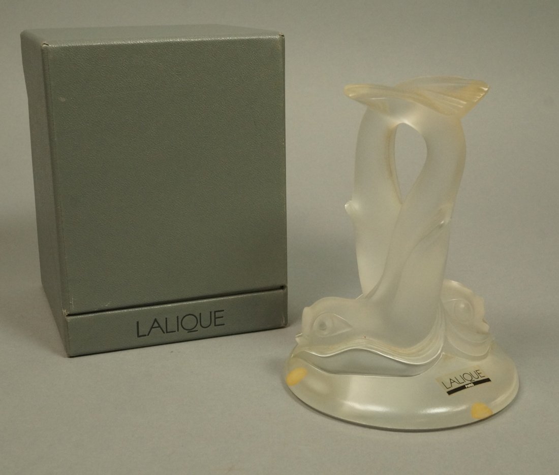 LALIQUE French Frosted Crystal Double Dolphins Fi (1 of 4)