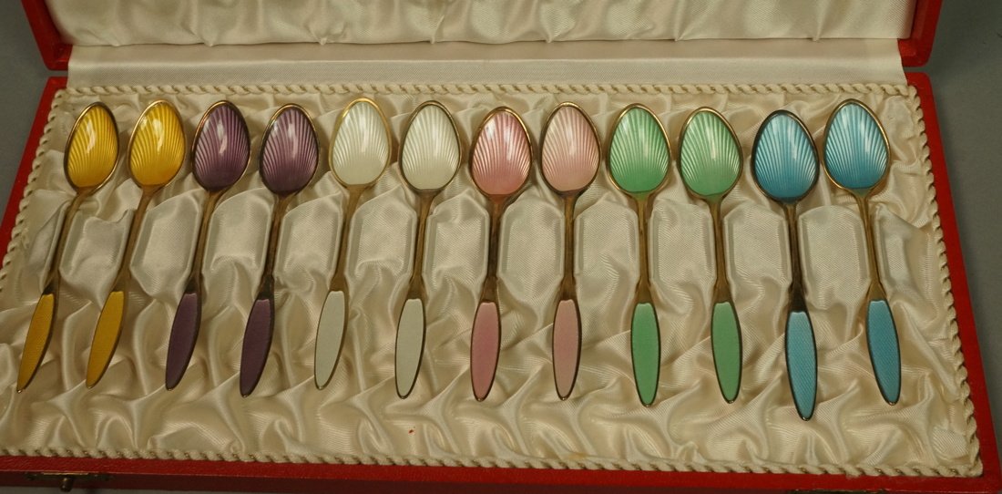 12 Danish Demitasse Enamel Sterling Spoons. FRIGA (1 of 6)
