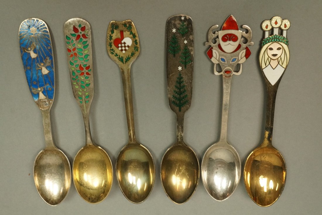 6 Anton Michelsen Sterling Enamel Spoons. Denmark. 1950 (1 of 7)