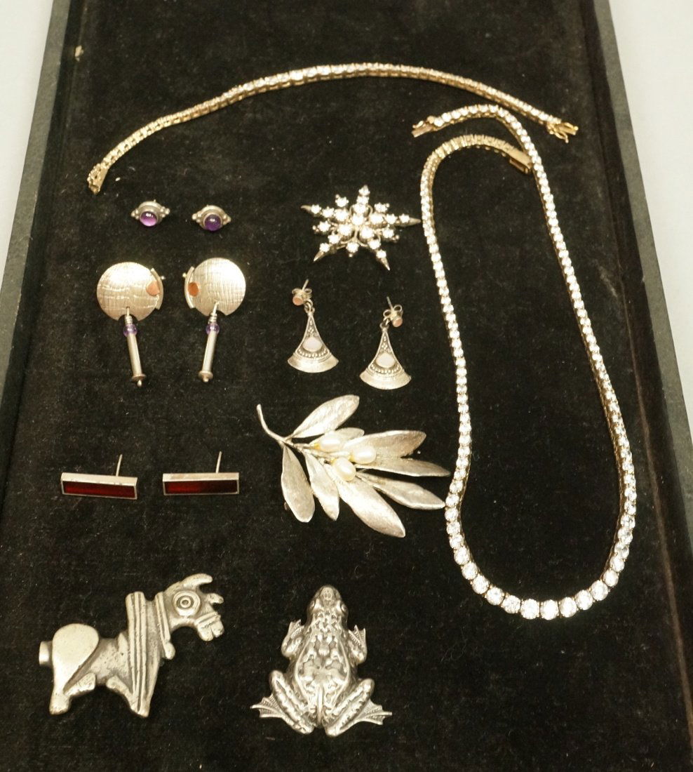 14pc Sterling Jewelry Lot. 4 Sterling Pins. 4pr S (1 of 6)