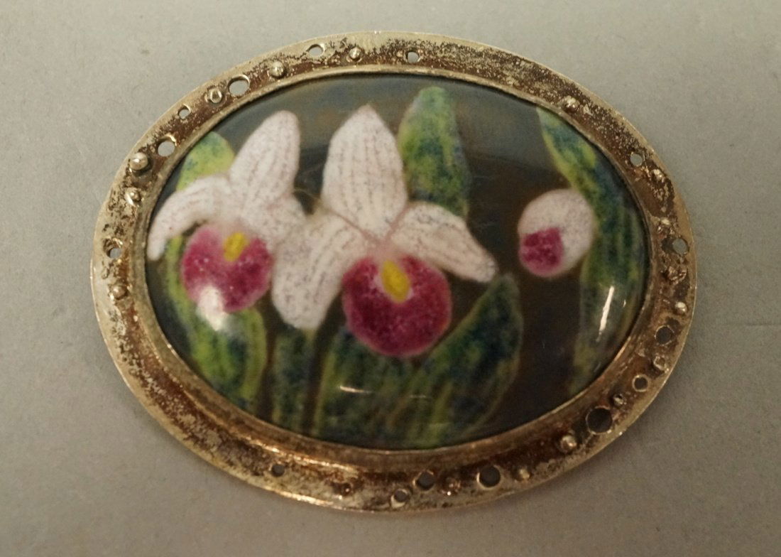 Artisan Signed Enamel Sterling Pin Pendant. Three (1 of 4)