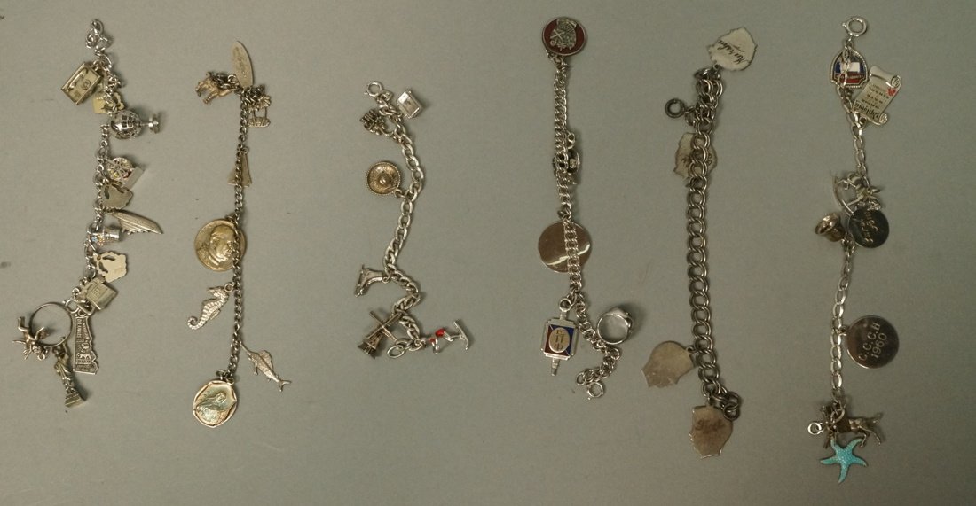 Six 6 Sterling Charm Bracelet Lot. Six sterli (1 of 7)