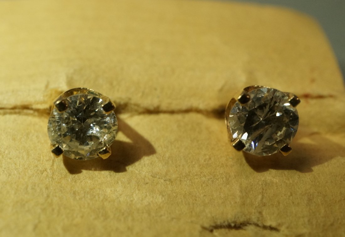 Pair Diamond Stud Earrings set in 14K Gold.  Each (1 of 7)
